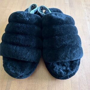 UGG Black Fluff Slide Slippers